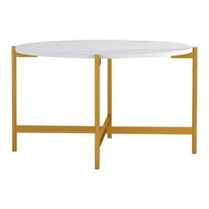 Τραπεζάκι σαλονιού Aisle House Genius μελαμίνης λευκό μαρμάρου-χρυσό μέταλλο Φ80x45εκ