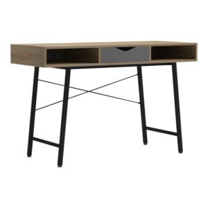 Γραφείο εργασίας Komo House Geniusε sonoma-γκρι - μαύρα μεταλλικά πόδια 120x48x76εκ