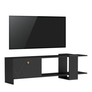 Έπιπλο τηλεόρασης Standi House Genius σε μαύρο-μαύρο μαρμάρου απόχρωση 120x25x36.8εκ