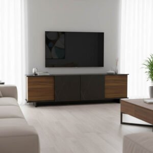 Έπιπλο τηλεόρασης Zafore House Genius καρυδί - μαύρο μαρμάρου 180x33x50εκ