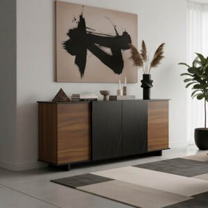 Μπουφές Zafore House Genius καρυδί- μαύρο μαρμάρου 180x45x80εκ