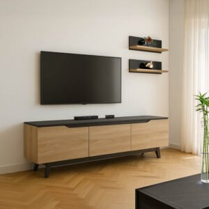 Σύνθετο σαλονιού Kasia House Genius σε μαύρο μαρμάρου-sonoma απόχρωση 180x35x48.5εκ