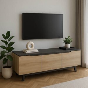 Έπιπλο τηλεόρασης Kasandra House Genius σε μαύρο μαρμάρου-sonoma απόχρωση 180x35x48.5εκ