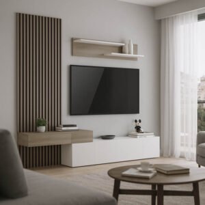 Σύνθετο σαλονιού Litende House Genius σε λευκή-sonoma απόχρωση 249.4x42.2x199.5εκ