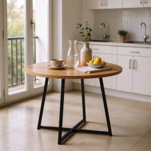 Τραπέζι Sarah Ι House Genius oak- μαύρα μεταλλικά πόδια Φ100x76εκ