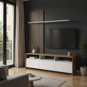 Σύνθετο σαλονιού Delfina House Genius σε sonoma με λευκή απόχρωση 190x40x199.5εκ