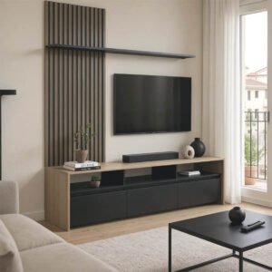 Σύνθετο σαλονιού Delfina House Genius σε sonoma με μαύρη απόχρωση 190x40x199.5εκ