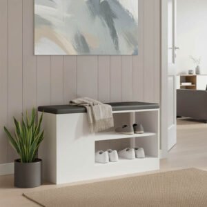 Παπουτσοθήκη-σκαμπό Deboule House Genius 8 ζευγών σε λευκή-μαύρη απόχρωση 90x30x46εκ