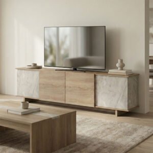Έπιπλο τηλεόρασης Zafore House Genius sonoma- γκρι μπεζ όψη μαρμάρου 180x33x50εκ