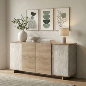 Μπουφές Zafore House Genius sonoma - γκρι μπεζ όψη μαρμάρου 180x45x80εκ
