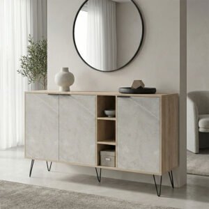 Μπουφές Balain House Genius sonoma-γκρι μπεζ όψη μαρμάρου 142x35.5x83εκ