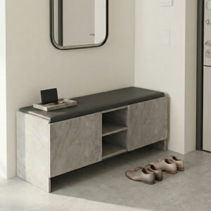 Παπουτσοθήκη-σκαμπό Zulla House Genius γκρι μπεζ εφε μαρμαρου-μαυρο 110x37x43εκ