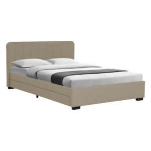 Κρεβάτι Veloty House Genius ύφασμα μπεζ με συρτάρια 150x200εκ