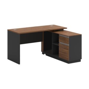 Γραφείο επαγγελματικό με δεξιά γωνία Oscar House Genius μελαμίνη σε καρυδί-ανθρακί απόχρωση140x120x76εκ