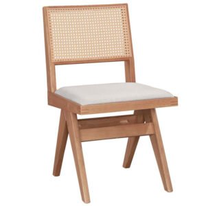 Καρέκλα Winslow House Genius ξύλο rubberwood ανοικτό καρυδί-pvc rattan φυσικό-ύφασμα γκρι