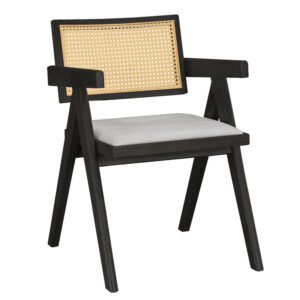 Πολυθρόνα Winslow House Genius ξύλο rubberwood μαύρο-pvc rattan φυσικό-ύφασμα γκρι