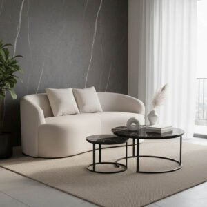 Καναπές 2θέσιος Raini House Genius με μαξιλάρια κρεμ βελούδο 178x82x68εκ