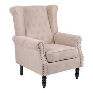 Πολυθρόνα Piore House Genius μπεζ ύφασμα και πόδι rubberwood σε μαύρη απόχρωση 77x80x106εκ