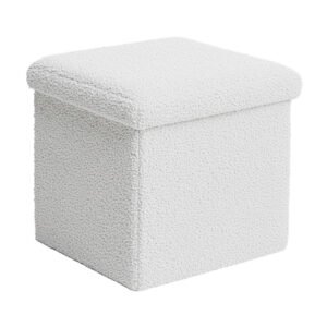 Σκαμπό-μπαούλο Crystal House Genius μπουκλέ ύφασμα σε ivory απόχρωση 38x38x38εκ