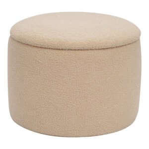Σκαμπό-μπαούλο Roundy House Genius μπουκλέ ύφασμα σε μπεζ απόχρωση Φ55x41.5εκ