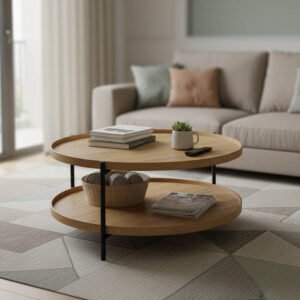 Τραπέζι σαλονιού Portogie House Genius mdf φυσικό-μέταλλο μαύρο Φ80x40εκ