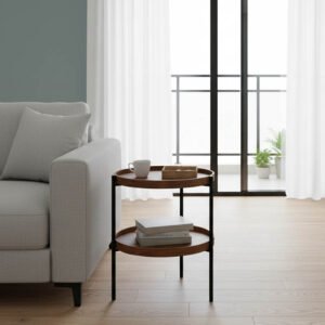 Βοηθητικό τραπέζι Portogie House Genius mdf καρυδί-μέταλλο μαύρο Φ40x50εκ