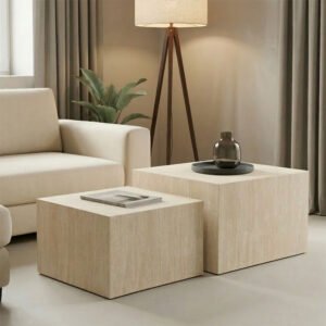 Βοηθητικά τραπέζια Coffina House Genius σετ 2τεμ mdf σε όψη τραβερτίνας