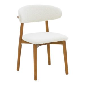 Καρέκλα Ubene House Genius rubberwood σε καρυδί-μπουκλέ ύφασμα σε λευκή απόχρωση 51x56x79εκ