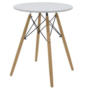 Τραπέζι Julita House Genius MDF λευκό και ξύλο οξιάς σε φυσική απόχρωση Φ60x73εκ