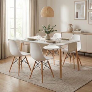 Τραπεζαρία Natali-Julita σετ 5τεμ House Genius MDF και pp σε λευκή-φυσική απόχρωση 120x80x76εκ