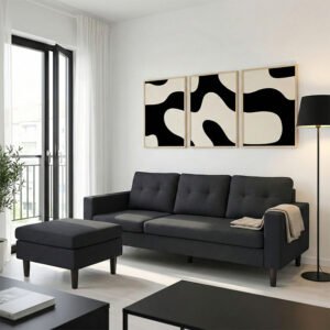 Γωνιακός καναπές αναστρέψιμος Maneli House Genius ύφασμα μαύρο 196x138/77x82εκ