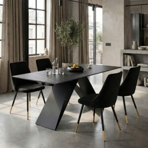 Τραπέζι Meja House Genius sintered stone μαύρο μαρμάρου -μεταλλικά πόδια 180x90x76εκ