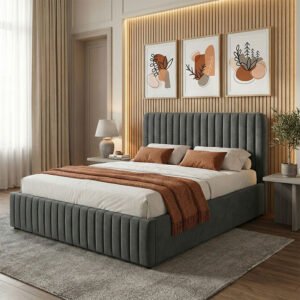 Κρεβάτι διπλό Zilin House Genius ύφασμα ανθρακί με αποθηκευτικό χώρο 160x200εκ