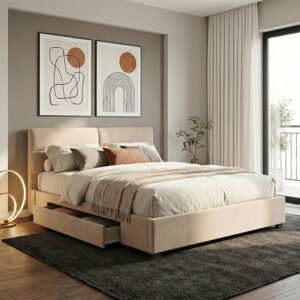 Κρεβάτι διπλό Anay House Genius με συρτάρι ύφασμα μπεζ 160x200εκ