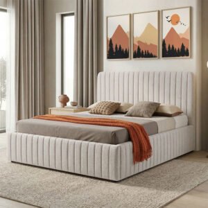 Κρεβάτι διπλό Zilin House Genius ύφασμα μπεζ με αποθηκευτικό χώρο 160x200εκ