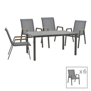 Τραπεζαρία Azelie-Kliton House Genius σετ 7τεμ ανθρακί ύφασμα-ανθρακί αλουμίνιο 150x80x74εκ