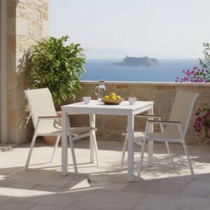 Τραπεζαρία Azelie-Kliton Ι House Genius σετ 5τεμ γκρι ύφασμα-λευκό αλουμίνιο 80x80x74εκ