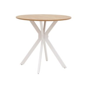 Τραπέζι Xuson House Genius φυσικό mdf-πόδι λευκό μέταλλο Φ80x75εκ