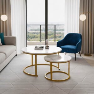 Τραπέζι σαλονιού Revelon House Genius σετ 2τεμ mdf σε απόχρωση λευκού όψης μαρμάρου 80x80x45εκ