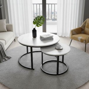 Τραπέζι σαλονιού Revelon House Genius σετ 2τεμ mdf σε απόχρωση λευκό όψης μαρμάρου 80x80x45εκ