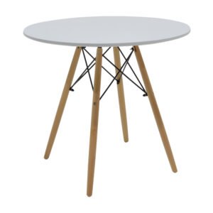 Τραπέζι Julita House Genius MDF λευκό-πόδια σε φυσική απόχρωση Φ80x73εκ