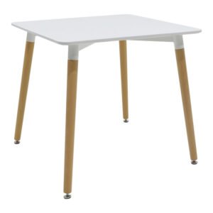 Τραπέζι Natali House Genius MDF λευκό-πόδια σε φυσική απόχρωση 80x80x76εκ
