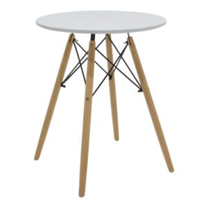 Τραπέζι Julita House Genius MDF λευκό και ξύλο οξιάς σε φυσική απόχρωση Φ60x73εκ