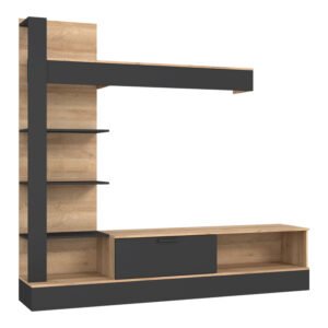 Σύνθετο σαλονιού Dranko House Genius μαύρο-oak μελαμίνης 205x41.5x192εκ