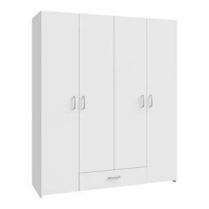 Ντουλάπα ανοιγόμενη τετράφυλλη Generiale House Genius μελαμίνης λευκή με 3 ράφια γκρι 159x54.5x190.5εκ