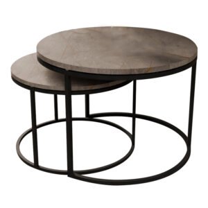 Τραπέζια σαλονιού Solme House Genius σετ 2τεμ γκρι μαρμάρου μελαμίνης-μαύρο μέταλλο