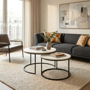 Τραπέζι σαλονιού Solme House Genius σετ 2τεμ κρεμ-πόδι μαύρο μέταλλο