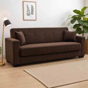 Καναπές-κρεβάτι με αποθηκευτικό χώρο τριθέσιος Vox House Genius καφέ ύφασμα 214x82x83εκ