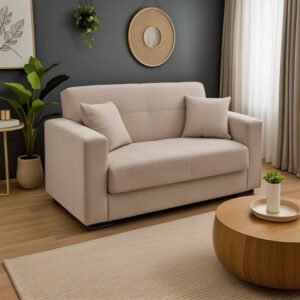 Καναπές-κρεβάτι με αποθηκευτικό χώρο διθέσιος Vox House Genius κρεμ ύφασμα 154x82x83εκ