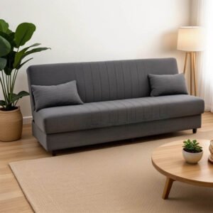 Καναπές-κρεβάτι με αποθηκευτικό χώρο τριθέσιος Romina House Genius ανθρακί ύφασμα 190x75x85εκ
